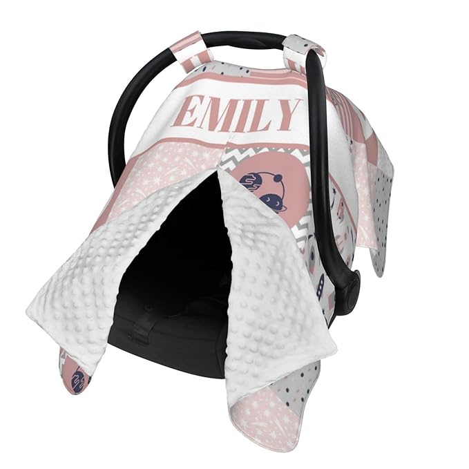 Personalized Baby Car Seat Canopy for Girls, Custom Name Baby Car Seats Covers for Babies, Opening Minky Nursing Breastfeeding Stroller Cover Infant Carseat Canopies for Newborn (Rocket Pink)