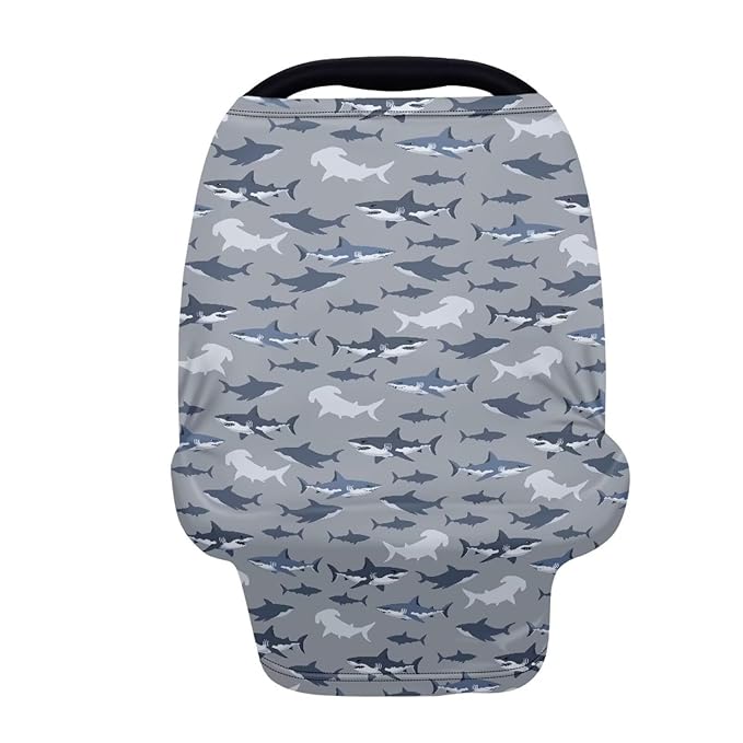 AFPANQZ Shark Stretchy Baby Car Seat Nursing Breastfeeding Cover Kit Super Breathable Multiuse Infant Carseat Canopy Stroller Cover Scarf for All Seasons Girl Boy Baby