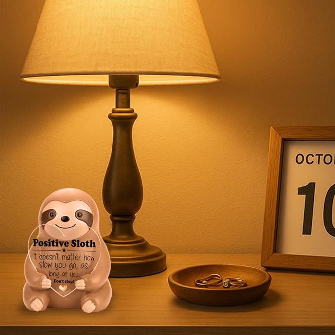 Sloth Figurine Gift, Positive Sloth Resin Statue with Heart Acrylic Plaque, Encouragement Desk Figurine for Women Men, Ideal Graduation Birthday Christmas Decor YSS4