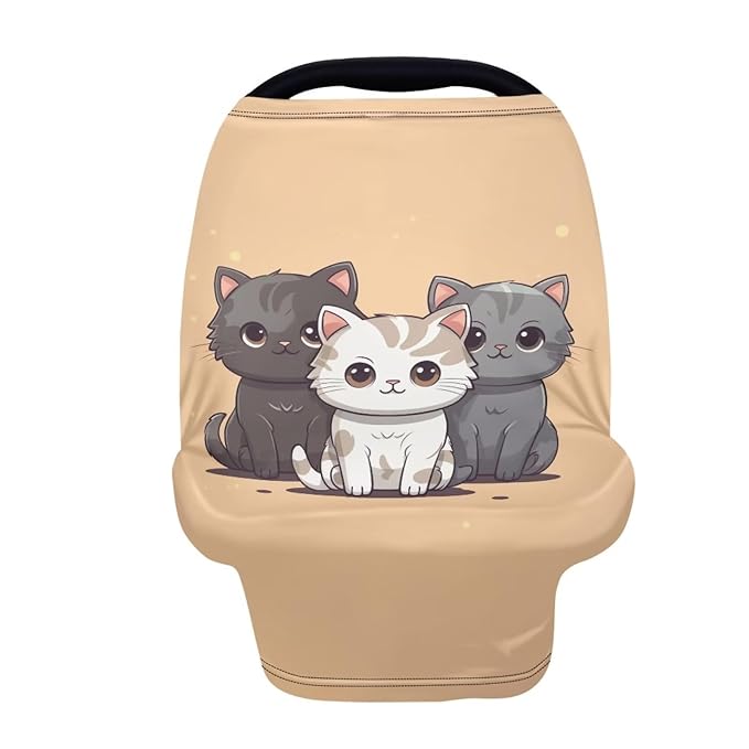 Upetstory Cute Cat Car Seat Covers for Babies Nursing Cover Breathable Breastfeeding Cover,Multi-Functional Carseat Canopy Stroller Cover High Chair Covers for Boys Girls