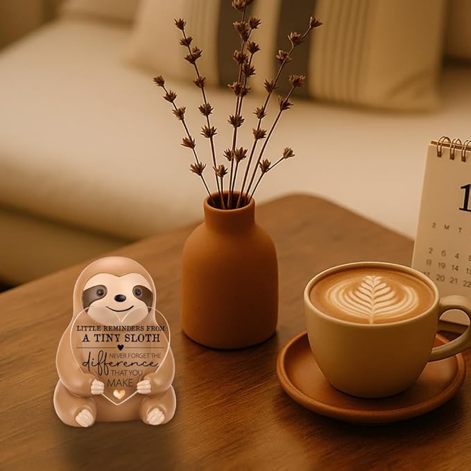 Sloth Figurine Gift, Inspirational Resin Statue with Heart Acrylic Plaque, Positive Affirmation Collectible Animal Figurine, Ideal Graduation Birthday Christmas Decor YSS2