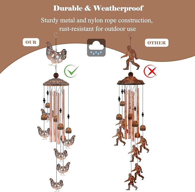 Chicken Wind Chimes for Outside, 35'' Metal Chicken WindChimes Gifts for Women/Men, Decoration for Outdoor, Home, Garden, Patio, Backyard