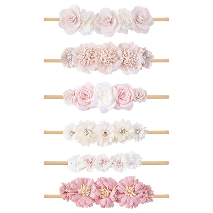 Baby Girl Headbands Nylon Flower Elastic Hairbands 6pcs Hair Accessories Gift for Newborn Infant Toddlers