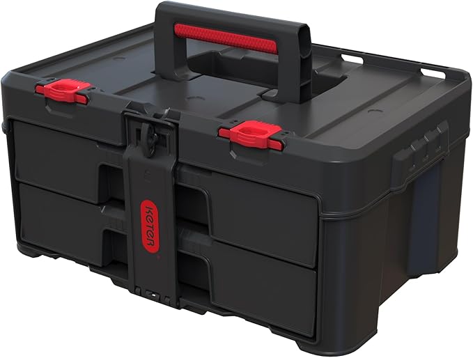 Keter Stack-n-Roll Two Drawer Tool Box for Small Parts and Power Tool Accessories, Fits Keter Modular Tool Storage System