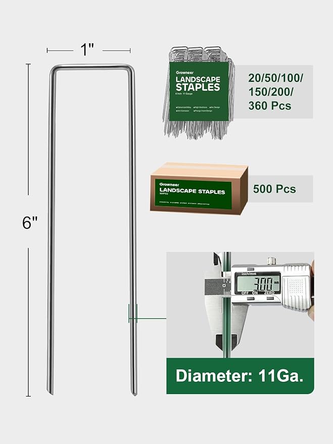 GROWNEER 50 Packs 6 Inches Landscape Staples Heavy Duty 11 Gauge Galvanized Steel Garden Stakes Staples Securing Pegs for Securing Weed Fabric Landscape Fabric Netting Ground Sheets and Fleece