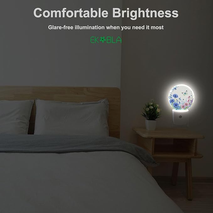 EKOBLA Butterfly & Wildflower Plug-in Night Light, Spring Garden Floral LED Nightlight with Auto Sensor for Kitchen, Bedroom & Bathroom