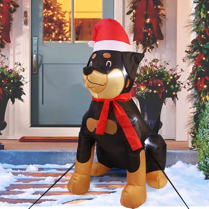 Outdoor Indoor Christmas Inflatable LED Lighted Rottweiler Dog Blow Up Holiday Yard Decoration