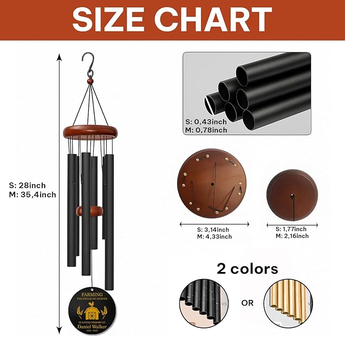 Personalized Farming Memorial Wind Chime – “Farming The Fields of Heaven” Custom Name & Years – Sympathy Gift for Loss of Loved One – Remembrance Windchime for Farmers & Country Life Tribute Décor