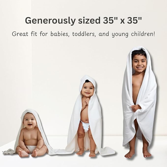 Hooded Baby Toddler Towel and Washcloth Set Made with Viscose from Bamboo, Large Size of 35" x 35", Soft and Absorbent, Baby Essential in Rose