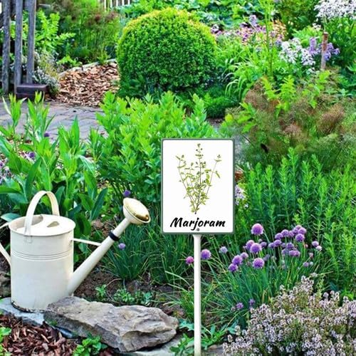 FemiaD Plant Label Signs Planted Herb Garden Markers Waterproof Aluminum Plant Stake Tags Marjoram Sign for Nursery Indoor Outdoor Garden Decoration 7x8.8inch