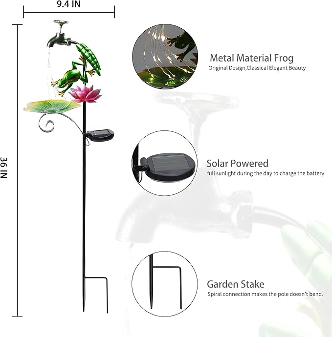 Bshine Frog Solar Outdoor Garden Lights, Waterproof Metal Solar Garden Stakes for Pathways, Poolside, Backyard Decorations, Yard Art, Lawn Decorations, Frog Gift for Mom