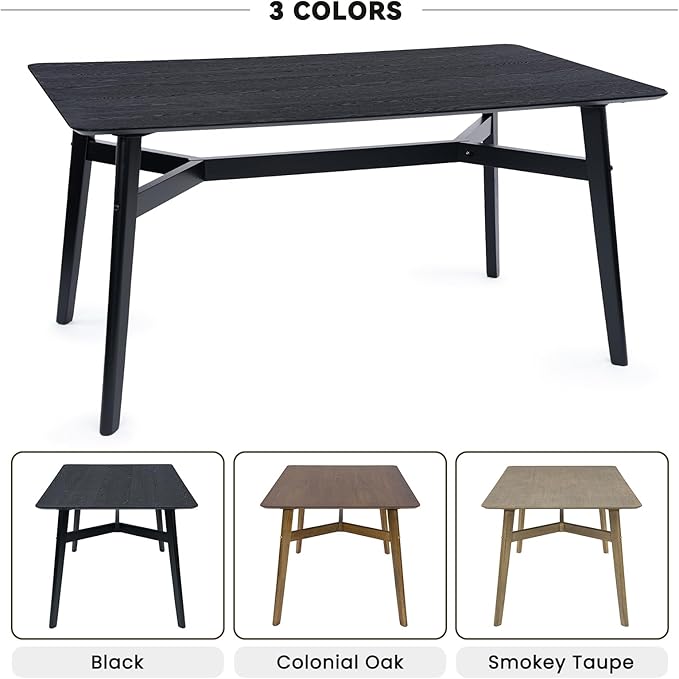 VESCASA 59" L Wood Rectangle Dining Table for 4, Rectangle Kitchen Table for 6 with 4 Solid Wood Legs for Dining Room, Kitchen, Restaurant, Black