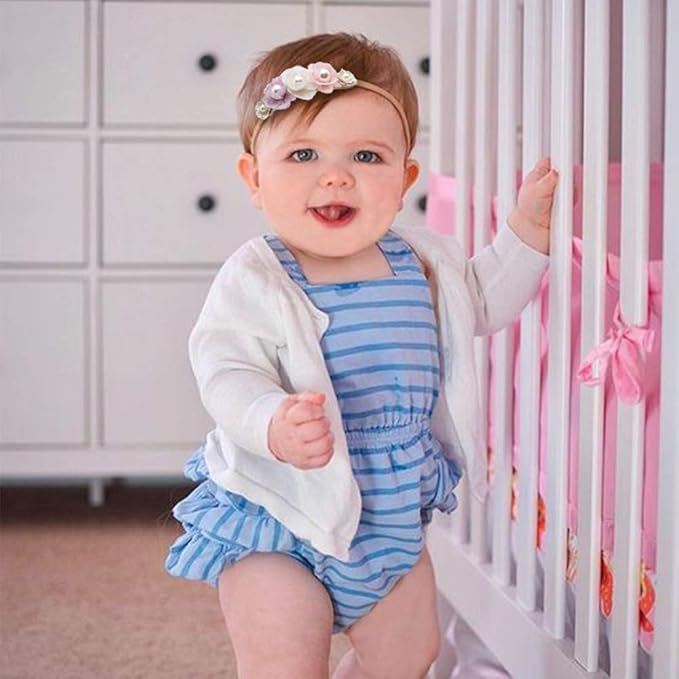 cherrboll 3pcs Baby Girl Flower Headbands, Super Soft & Stretchy Nylon Floral Hairbands for Newborn Toddler