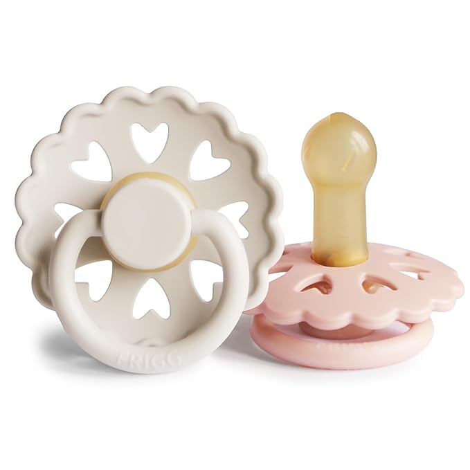FRIGG Andersen Fairytale Natural Rubber Baby Pacifier | Made in Denmark | BPA-Free (Cream/Blush, 6-18 Months)