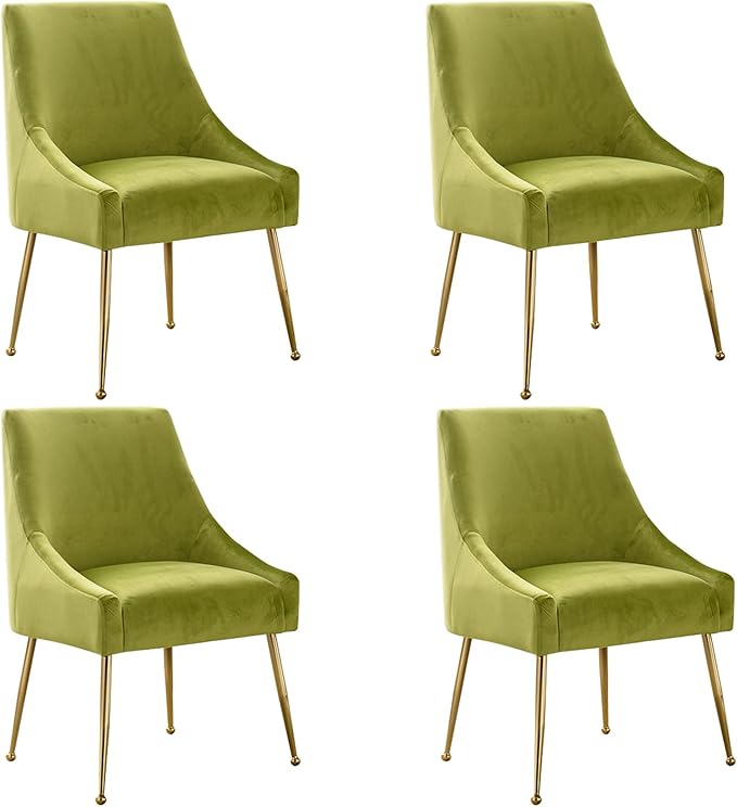 Velvet Dining Chairs, Furniture Collection Modern Contemporary Upholstered with Polished Gold Metal Legs, Set of 4(Yellow Green)