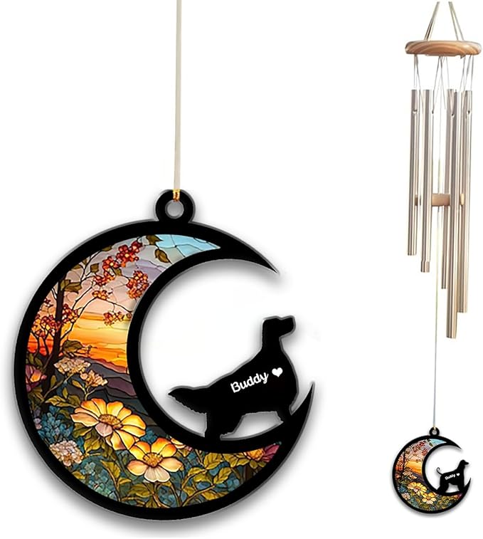 English Setter Sun Catcher Wind Chime, Custom Sunflower Suncatcher Dog Memorial Wind Chime, Dog Loss Gift, Dog Sympathy Gift, Pet Loss Suncatcher, Outdoor Garden Decor