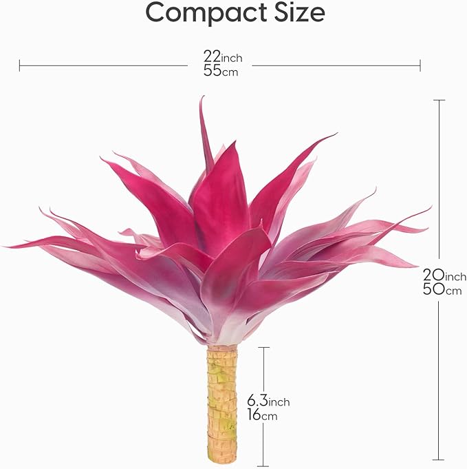 Velener Fake Agave Plant Outdoor, Artificial Plants Large Size for Indoor Decor, Faux Plant Dual Agave (22 inch,Red/White)-No Pot