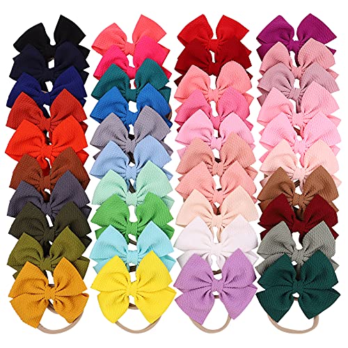 jollybows 40pcs Baby Girls Hair Bows Headband Nylon Hair Band Elastic Hair Accessories for Kids Infants Toddlers