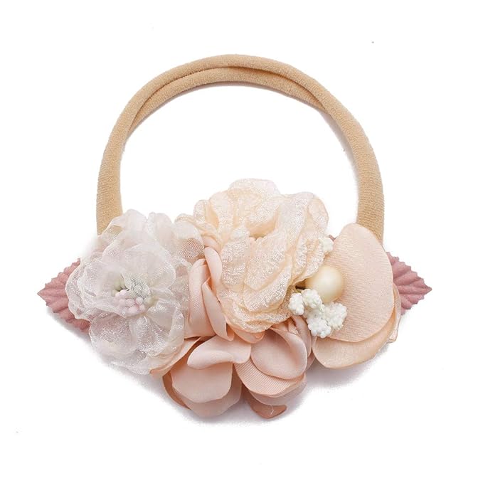 cherrboll 3pcs Baby Girl Headbands Flowers, Super Soft & Stretchy Nylon Floral Hairbands for Newborn Toddler