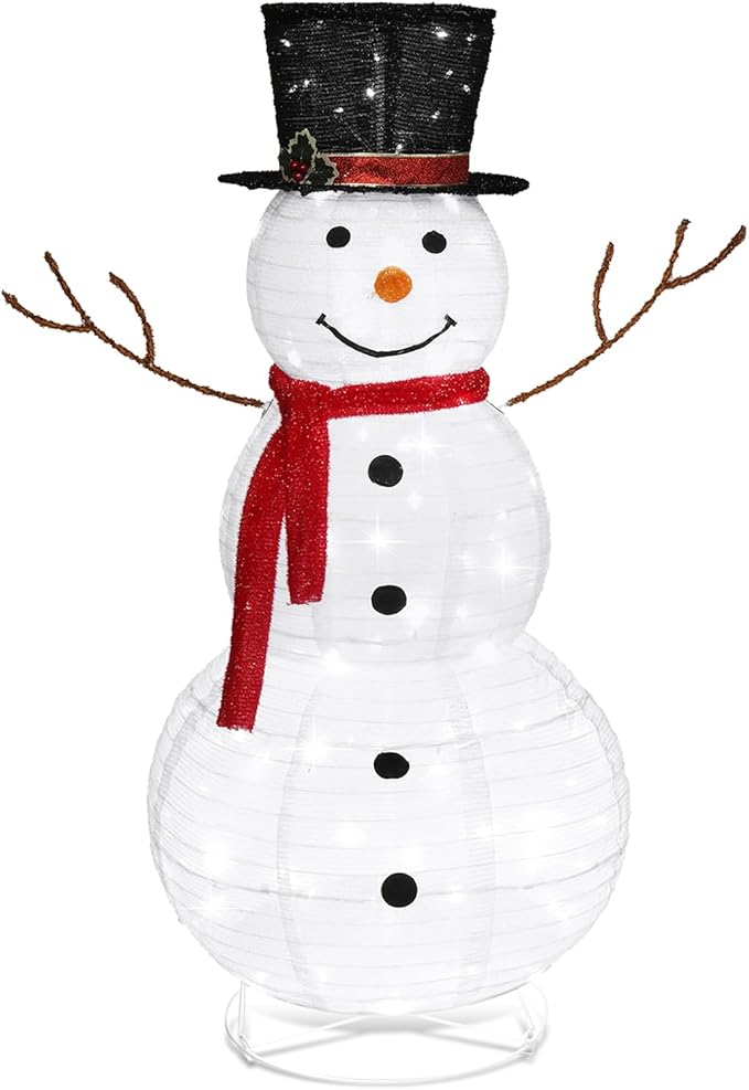 VINGLI Snowman Outdoor Christmas Decorations with 90 LED Lights, Lighted Snowman with Top Hat Holiday Ornaments Yard Decor for Home, Lawn and Front Yard-4 FT