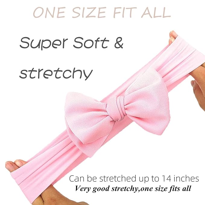 KIDOCHEESE Baby Girl Nylon Hairband with Bows, 5 Count (Pack of 1), for Infant, Extra Stretchy, Handmade