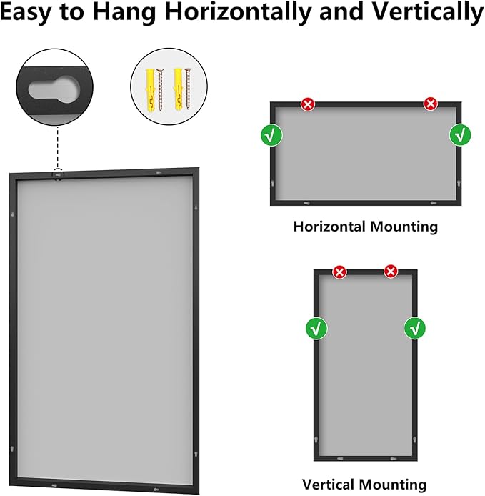 Koonmi Bathroom Mirror 30x50 Black Bathroom Wall-Mounted Mirrors, Modern Vanity Mirror for Bedroom, Living Room, Aluminum Alloy Frame Allow to Hang Horizontally or Vertically