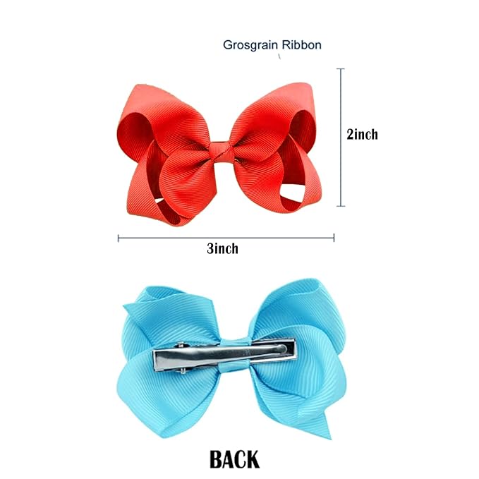 2 PCS 3inchs Hair Bows for Girls Grosgrain Ribbon Hair Bow Alligator Clips Hair Accessories for Baby Girls Toddlers(Red)