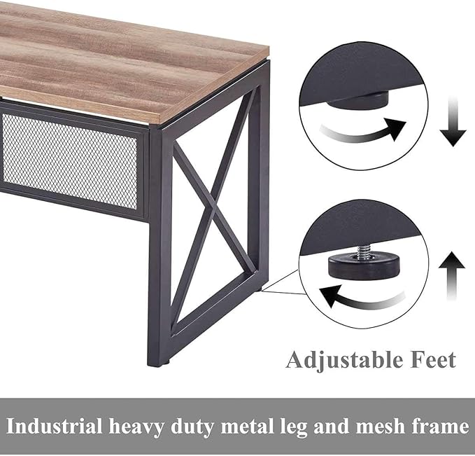 BON AUGURE Computer Desk for Home Office, Sturdy Office Desk, Wide Wood Metal Writing Table, Farmhouse Industrial Gaming Desks (60 Inch, Vintage Oak)