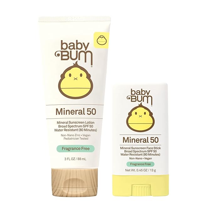 Sun Bum Baby Bum Spf 50 Sunscreen Face Stick and Lotion Mineral Uva/uvb Face and Body Protection for Sensitive Skin Fragrance Free Travel Size