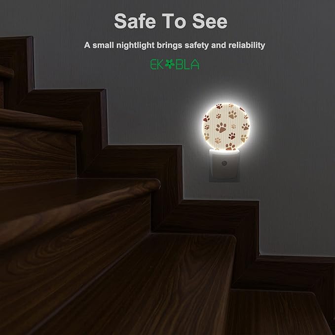 EKOBLA Paw Print Plug-in Night Light, Dog & Cat Paw Animal Footprint LED Nightlight with Dusk to Dawn Auto Sensor for Home Decor