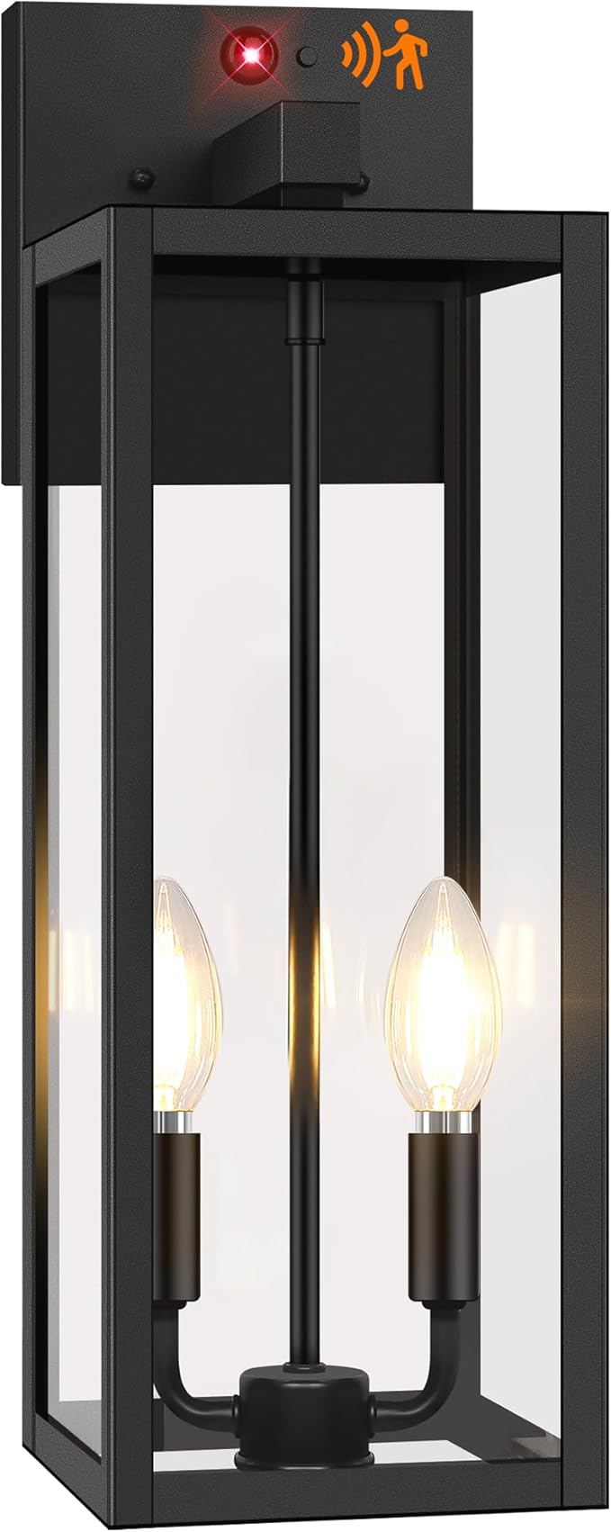 BesLowe Upgraded Motion Sensor Outdoor Wall Light, 18" Large Dusk to Dawn Porch Sconce Lantern, 3 Lighting Modes Exterior Fixture Wall Mount, Black Outside Light for House Garage