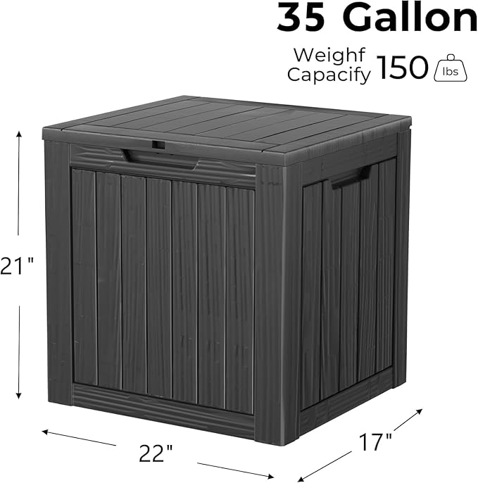 TARKARI 35 Gallon Lockable Resin Deck Box, Waterproof & UV-Resistant Outdoor Storage Box for Outdoor Cushion Storage, Garden Tools & Pool Accessories Storage, Black