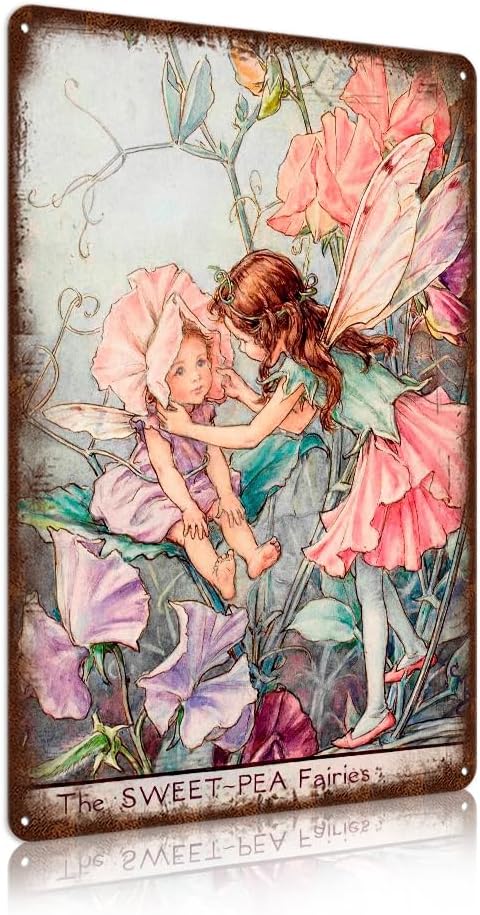 Flower Fairy Wall Decor Vintage Metal Tin Signs Fairy Garden Accessories - The Sweet Pea
