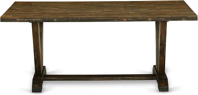 East West Furniture V777VE703-9 9 Piece Dining Room Table Set Includes a Rectangle Dining Table with V-Legs and 8 Brown Linen Fabric Upholstered Parson Chairs, 40x72 Inch, Multi-Color