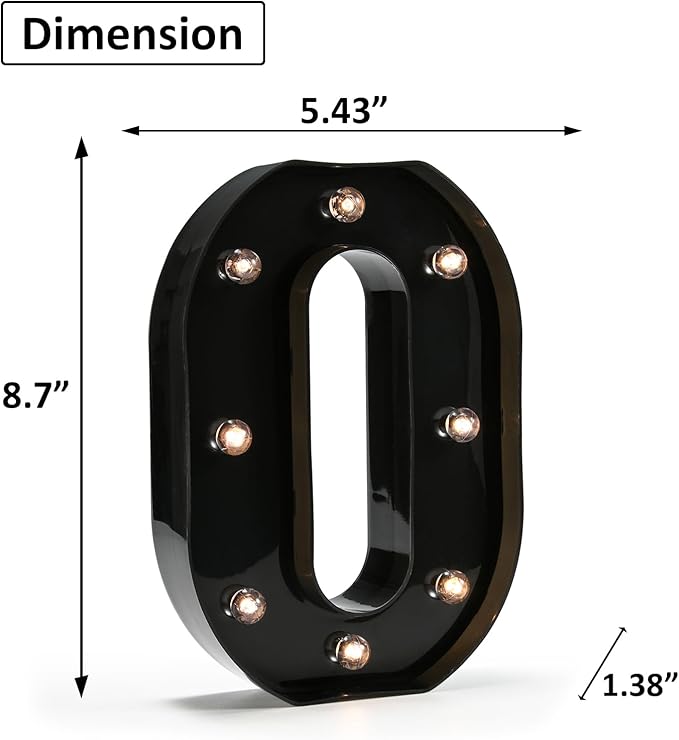 OYCBUZO Light Up Black Alphabet Marquee Number Sign LED Marquee Number Lights Sign for Night Light Home Bar Christmas Lamp Birthday Party Wedding Decoration 0