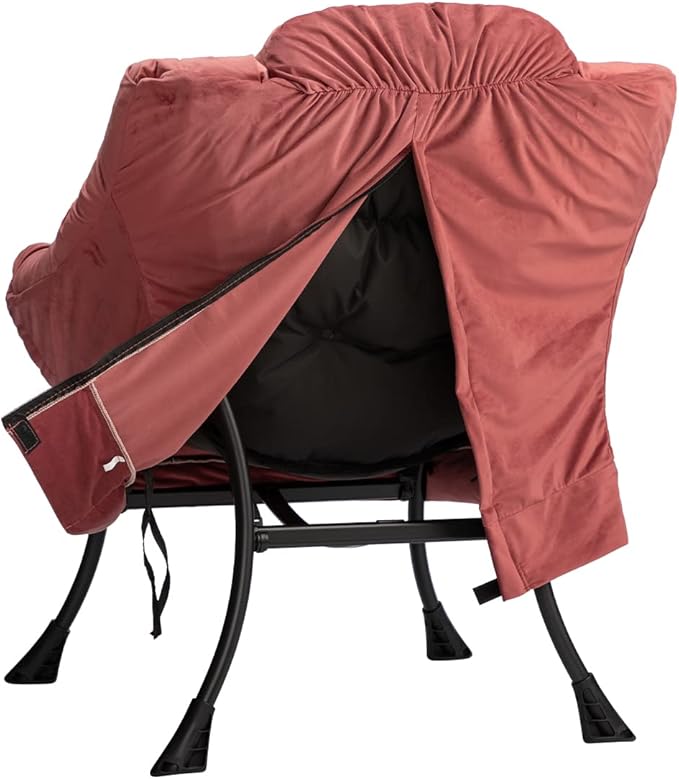 HollyHOME Modern Fabric Large Lazy Chair, Accent Oversized Comfy Reading Chair, Thick Padded Cozy Lounge Chair with Armrest, Steel Frame Leisure Sofa Chair for Living Room, Bedroom, Dorm, Dusty Rose