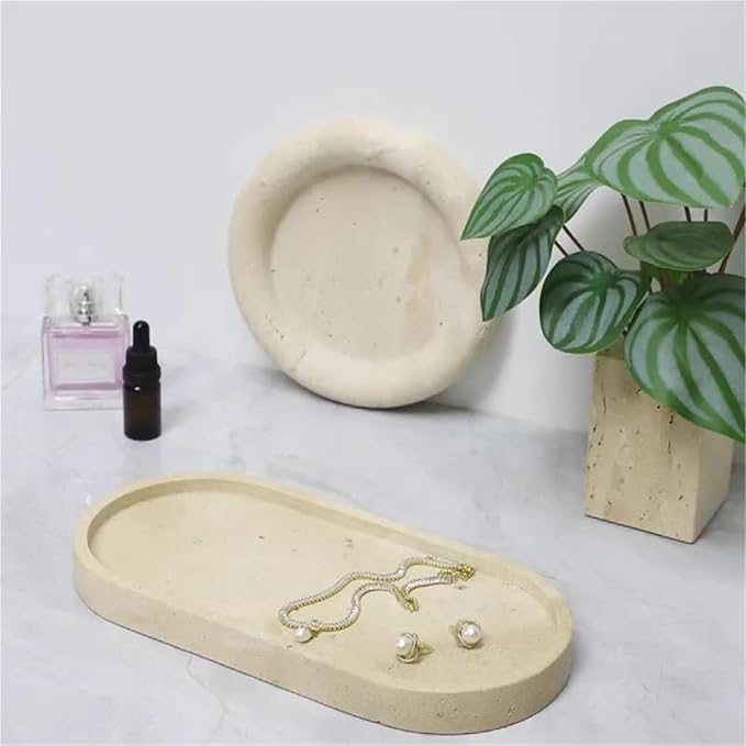 Modern Style Marble Tray Organizer - Modern Stone Decoration for Living Room, Dining Table, Office - Stylish Key and Jewelry Holder(Beige12)
