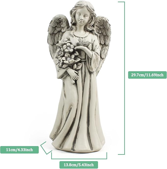 Solar Angel Statue for Outdoor, Angel Figurine with Resin, Outdoor Decor for Patio Lawn Yard Porch, Garden Gift