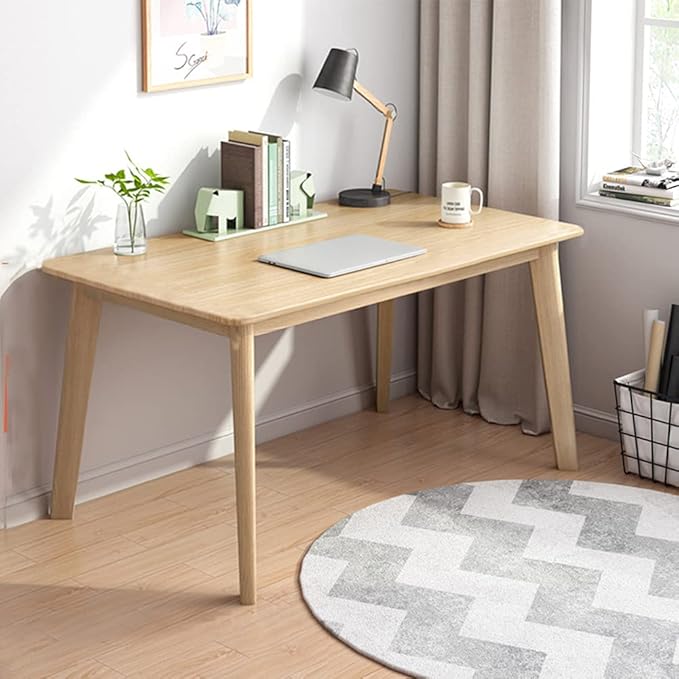 IOTXY Simple Wooden Writing Desk - Modern Minimalist Style PC Laptop Computer Workbench with Solid Wood Legs, 39" W Home Office Work Table for TV Stand Music Video Live Broadcast Workstation, Oak