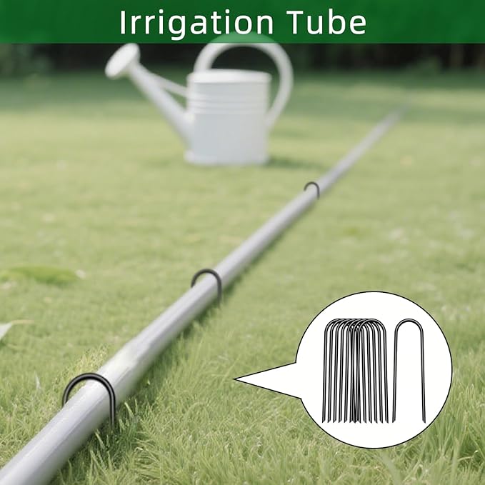 8 inch 20 Pack U Shape Black Garden Stakes,11 Gauge Garden Pins,U-Shaped Tent Stakes,Galvanized Landscape Staples for Yard Lawn,Tube, Landscape Fabrics,Irrigation Hose and Weed Barriers