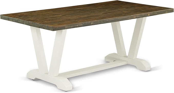 East West Furniture V077LA015-5 5 Piece Dinette Set Includes a Rectangle Dining Room Table with V-Legs and 4 Baby Blue Linen Fabric Upholstered Parson Chairs, 40x72 Inch, Multi-Color