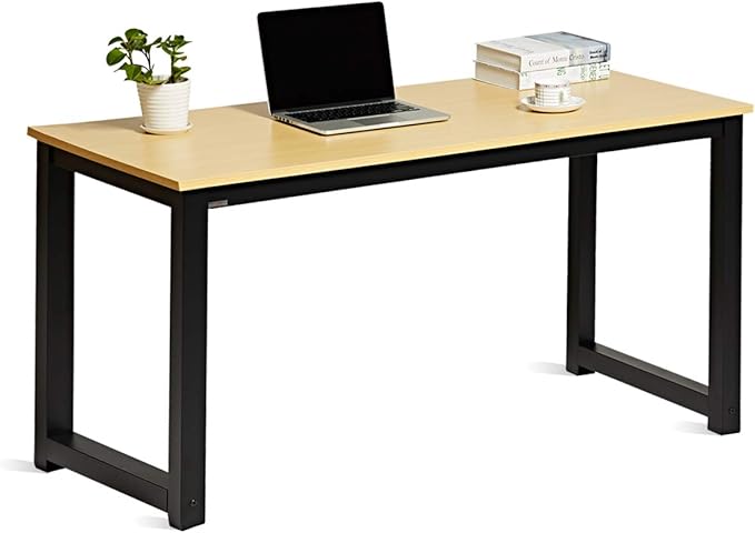 Decoholic 55 Inch Computer Desk, Home & Office PC Laptop Study Writing Table Workstation with Leg Bars, Modern Simple Industrial Style, Oak