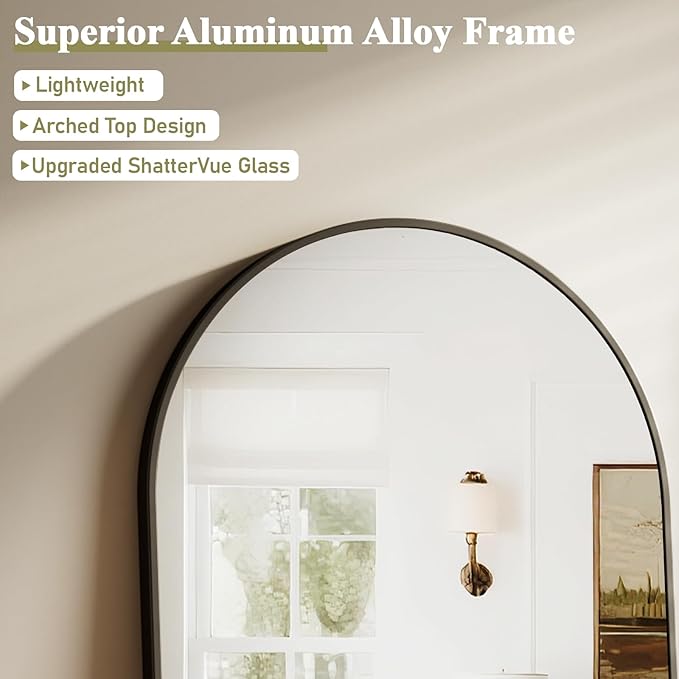 HARRITPURE 36"x48" Arched Bathroom Mirror - Black Wall Mounted Vanity Mirror Aluminum Alloy Frame Large Arch Wall Mirror for Living Room, Bedroom and Entryway