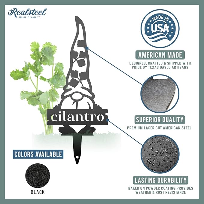 RealSteel, Garden Gnomes Metal Plant Labels, Vegetable, Herb Markers, Outdoors (Broccoli)