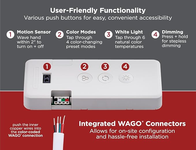 BLACK+DECKER PureOptics Professional PUSH WIRE Matter Certified Smart Under Cabinet Lighting 2-in-1 Power Kit, 48W Plug-in and Direct Wire, Smart Control Box, Works with Alexa, Apple Home, Google Home