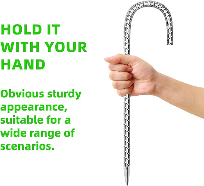 18 Pack Ground Garden Rebar Stakes Rebar 12 Inch Anti-Rust Galvanized Steel J Shape Hook Heavy Duty Ground Anchors for Tents, Position Kits,Fences, and Trampolines Landscape Fabric