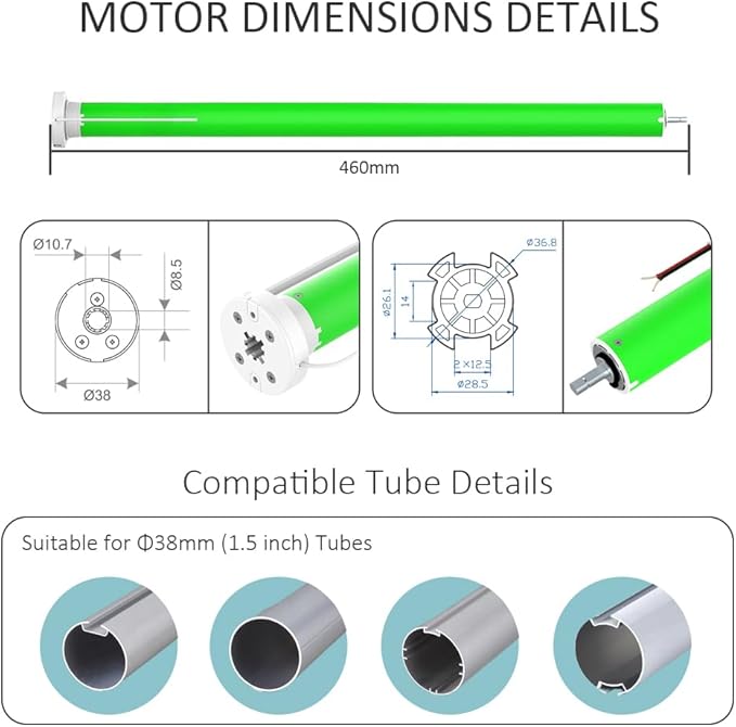 Remote Control Roller Shade Motor for 1.5" (38mm) Tube, DIY Motorized Blind Motor Kit, High Torque Electric Tubular Motor for Roller/Zebra Shades, RF433 Control (2.0 Torque for 25rpm)