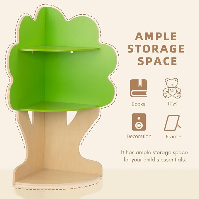 OOOK Tree Bookshelf for Kids Reading Nook, Corner Bookcase Toy Storage for Playroom, Classroom, Playroom, Nursery