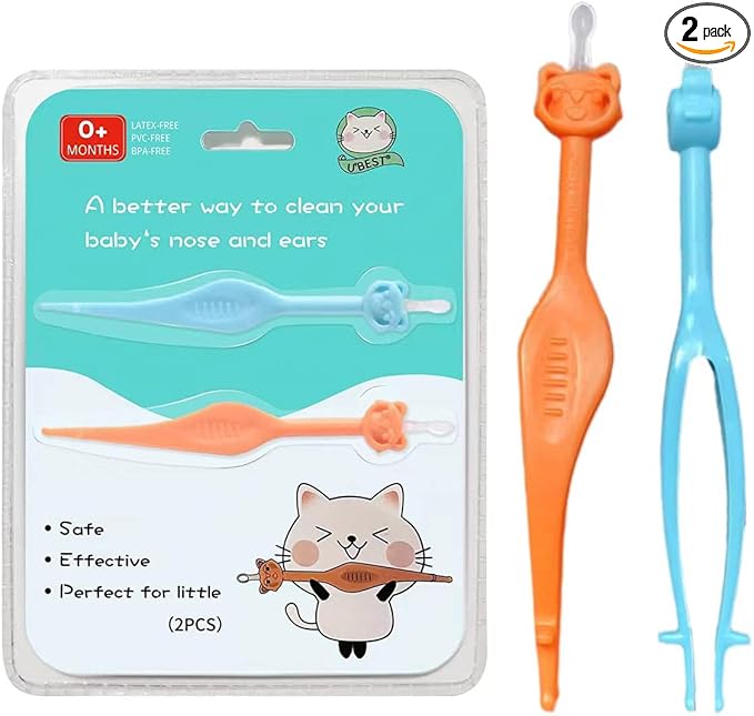 Two Pack 3 in 1 Baby Nose and Ear Gadget, Safe Baby Nose and Ear Cleaner, Nose Cleaning Tweezers for Infants and Toddlers