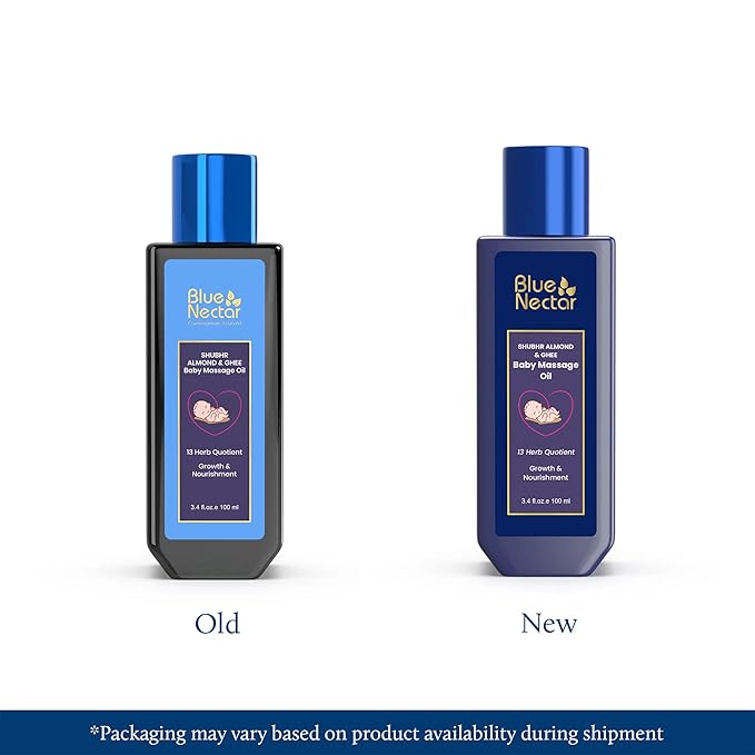 Blue Nectar Ayurveda Gentle Baby Oil for Newborn Skin Care -Moisturizing Baby Massage Oil for Dry Skin &Scalp Moisturizer| Soothing with 100% Natural Coconut Oil & Organic Ghee (13 Herbs, 3.38 Fl Oz)